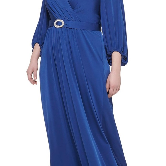 Eliza J Women's Blue Gown Style Social Knit Long Sleeve Vneck Dress Size 20W - Picture 3 of 11